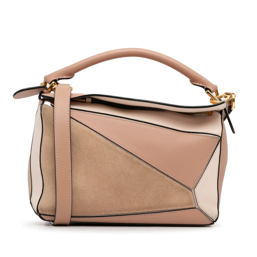 Pre-Loved LOEWE Small Tricolor Calfskin and Suede Puzzle Satchel